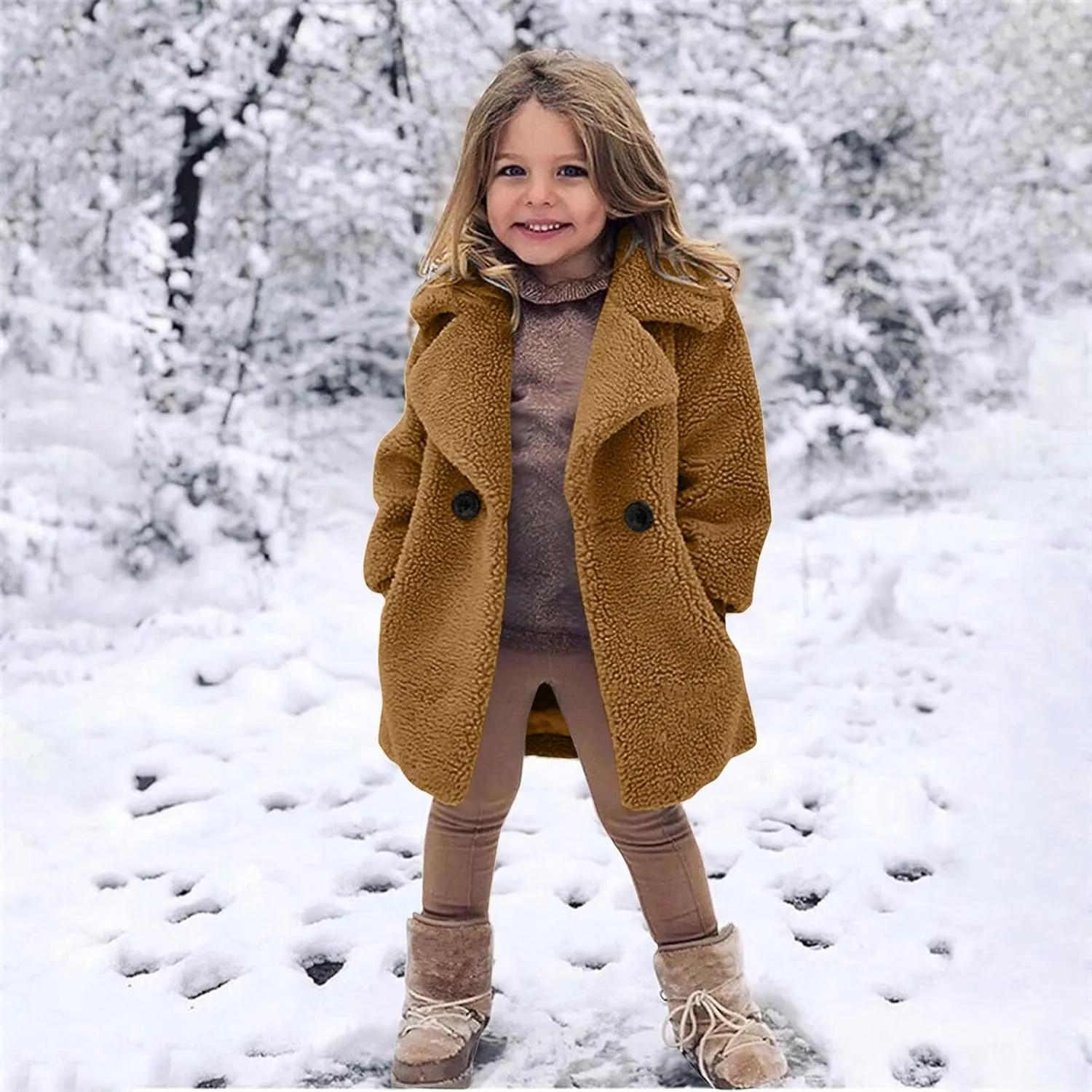 Toddler Kids Winter Fleece Jacket Warm Outwear Clothes Baby Girls Faux Fur Cardigan Trench Long Coat Winter Coat