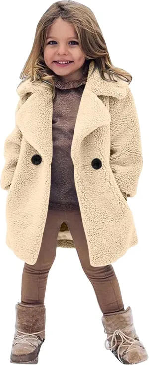 Toddler Kids Winter Fleece Jacket Warm Outwear Clothes Baby Girls Faux Fur Cardigan Trench Long Coat Winter Coat