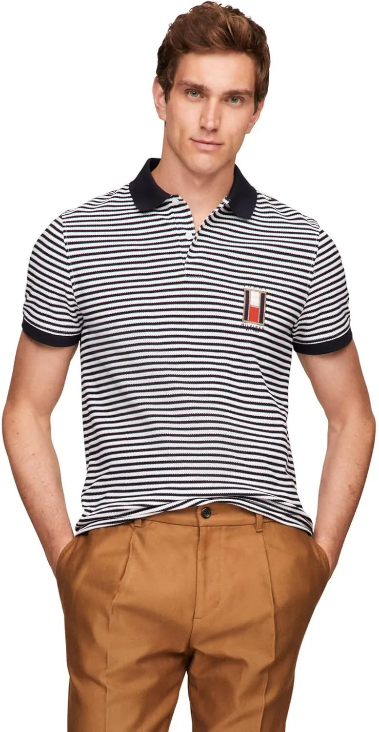 Tommy Hilfiger Men's Short Sleeve Casual Polo Shirts in Regular Fit with Stretch and Vertical Logo Designs