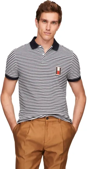 Tommy Hilfiger Men's Short Sleeve Casual Polo Shirts in Regular Fit with Stretch and Vertical Logo Designs