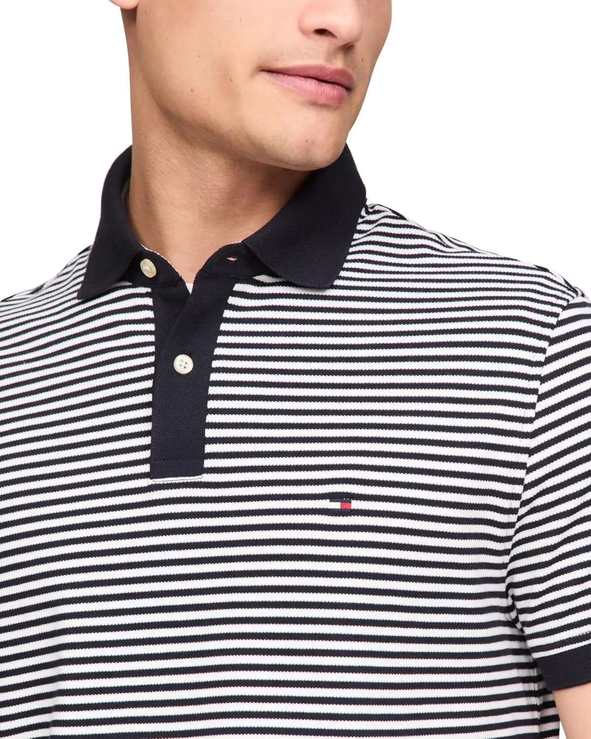 Tommy Hilfiger Men's Short Sleeve Casual Polo Shirts in Regular Fit with Stretch and Vertical Logo Designs