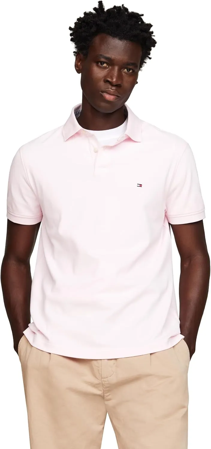 Tommy Hilfiger Men's Short Sleeve Polo Shirts in Slim Fit with Stretch and Organic Pique Cotton