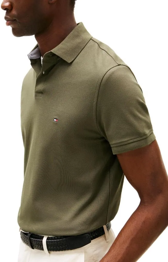 Tommy Hilfiger Men's Short Sleeve Polo Shirts in Slim Fit with Stretch and Organic Pique Cotton