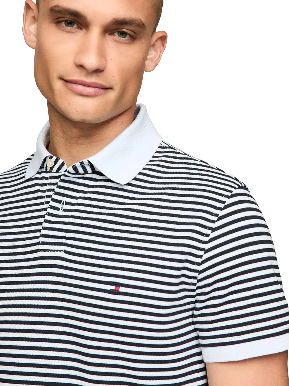 Tommy Hilfiger Men's Short Sleeve Polo Shirts in Slim Fit with Stretch and Organic Pique Cotton