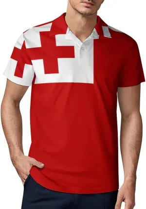 Tonga Tongan Flag Men's Polo-Shirt Regular-Fit Short Sleeve Sports Quick Dry Golf Tennis T-Shirt