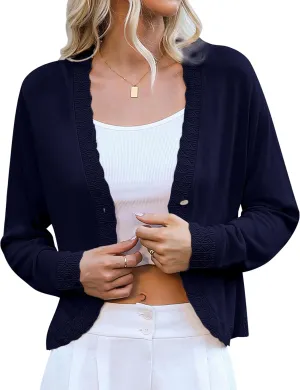 Totatuit Women's Crochet Cropped Cardigan Lightweight Long Sleeve Shrug Knit Bolero Button Down Sweater