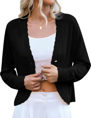Totatuit Women's Crochet Cropped Cardigan Lightweight Long Sleeve Shrug Knit Bolero Button Down Sweater