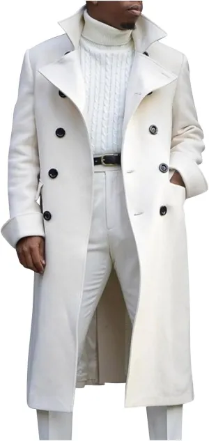 Trench Coat for Mens Casual Double Single Breasted Slim Jacket Overcoat Vintage Wool Blend Formal Pea Coats