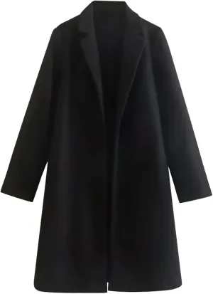 Trench Coat for Women 2024 Notch Lapel Pea Coat Wool Blend Long Coat Open Front Cardigan Trendy Fall Winter Coats