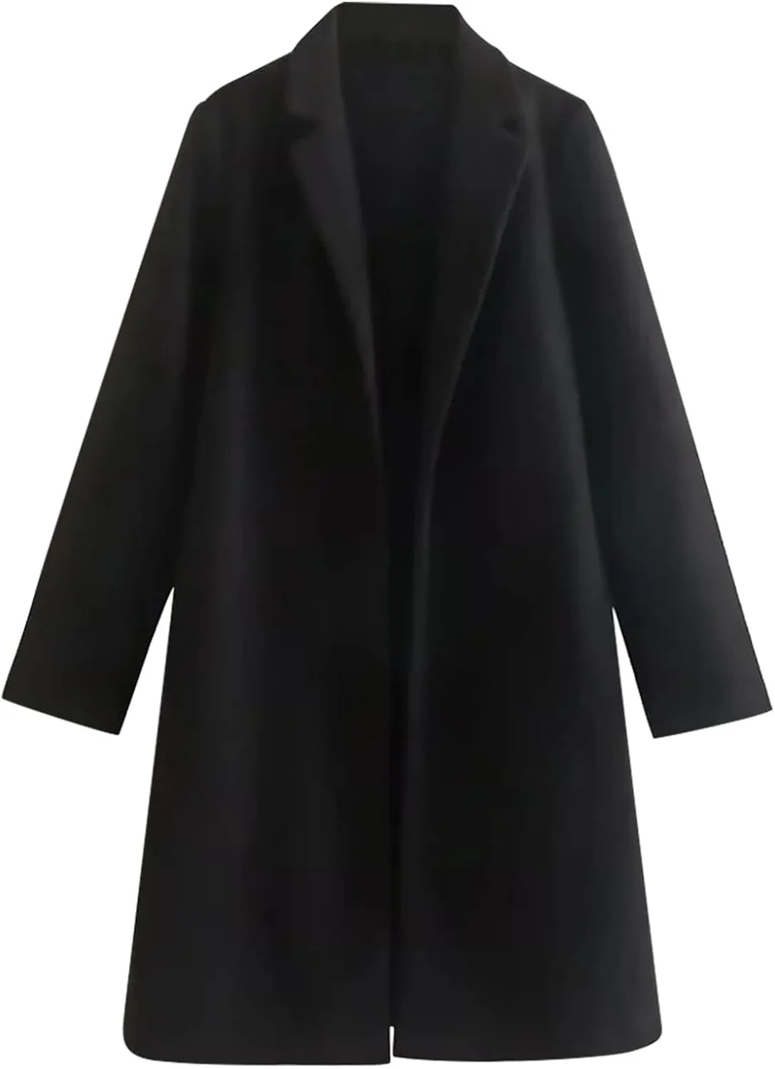 Trench Coat for Women 2024 Notch Lapel Pea Coat Wool Blend Long Coat Open Front Cardigan Trendy Fall Winter Coats