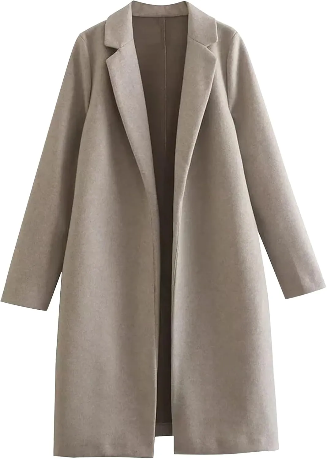 Trench Coat for Women 2024 Notch Lapel Pea Coat Wool Blend Long Coat Open Front Cardigan Trendy Fall Winter Coats