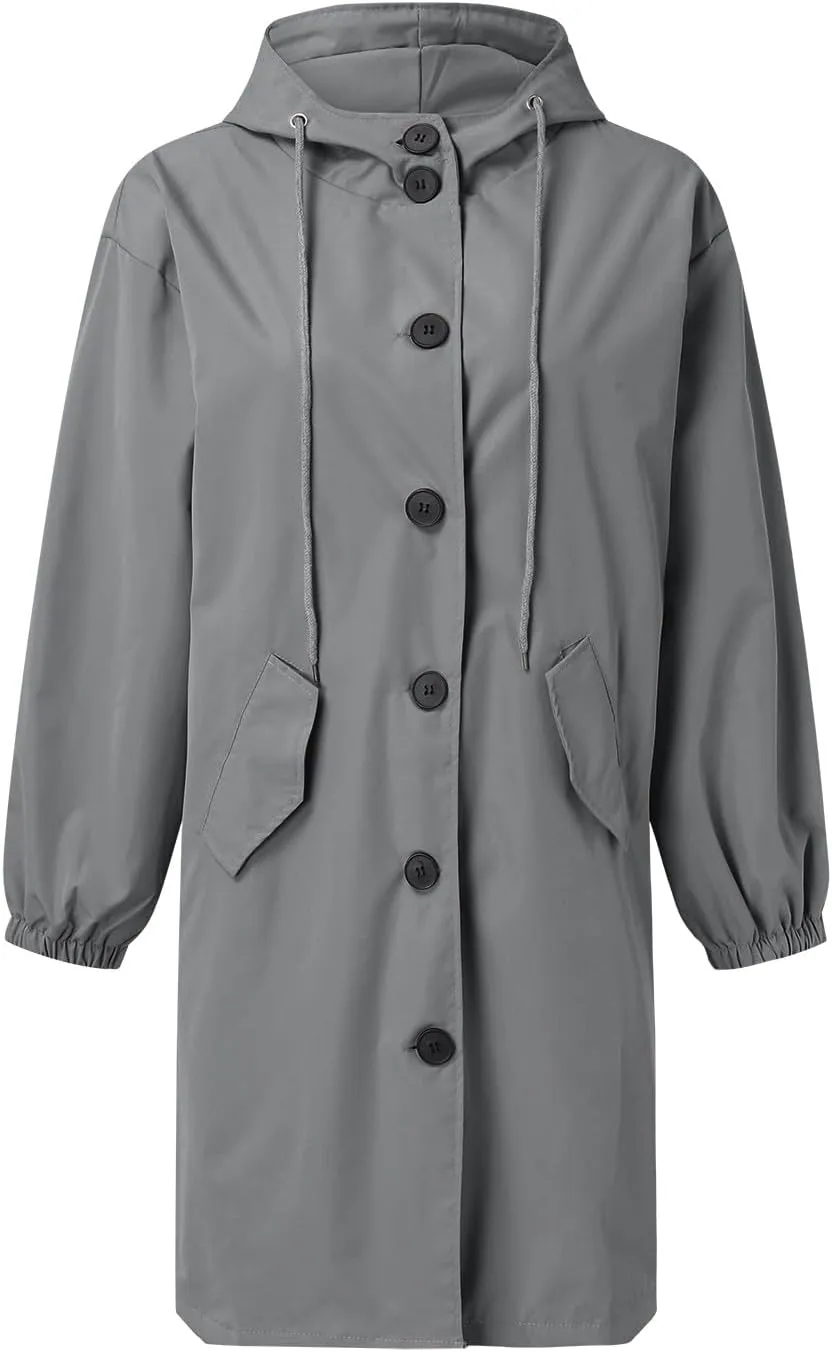 Trench Coat for Women 2025 Fall Winter Trendy Button Long Outwear Solid Color Long Sleeve Cute Jacket with Pockets