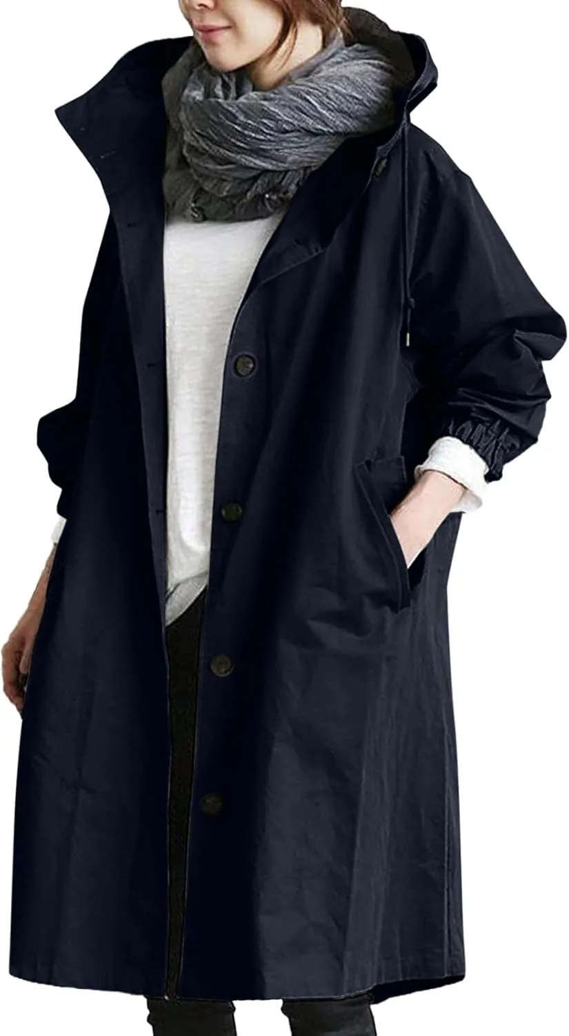 Trench Coat for Women 2025 Fall Winter Trendy Button Long Outwear Solid Color Long Sleeve Cute Jacket with Pockets