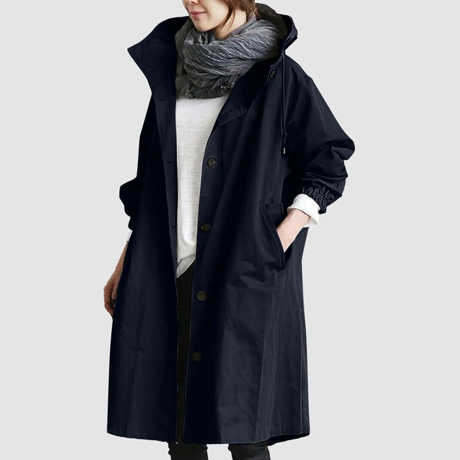 Trench Coat for Women 2025 Fall Winter Trendy Button Long Outwear Solid Color Long Sleeve Cute Jacket with Pockets