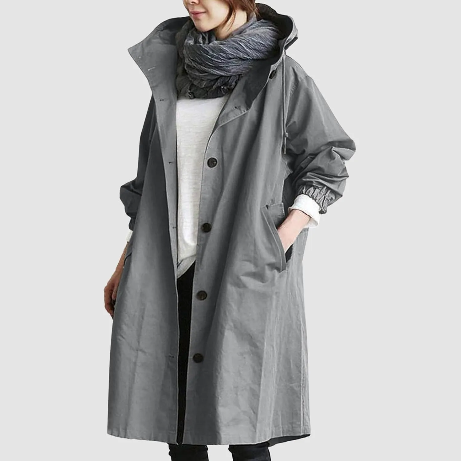 Trench Coat for Women 2025 Fall Winter Trendy Button Long Outwear Solid Color Long Sleeve Cute Jacket with Pockets