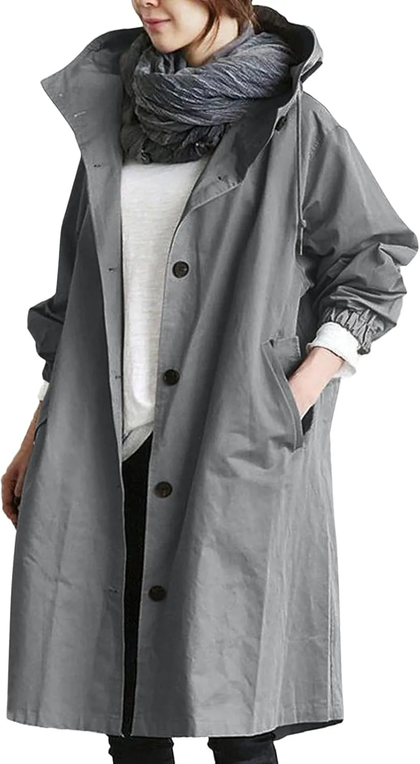 Trench Coat for Women 2025 Fall Winter Trendy Button Long Outwear Solid Color Long Sleeve Cute Jacket with Pockets