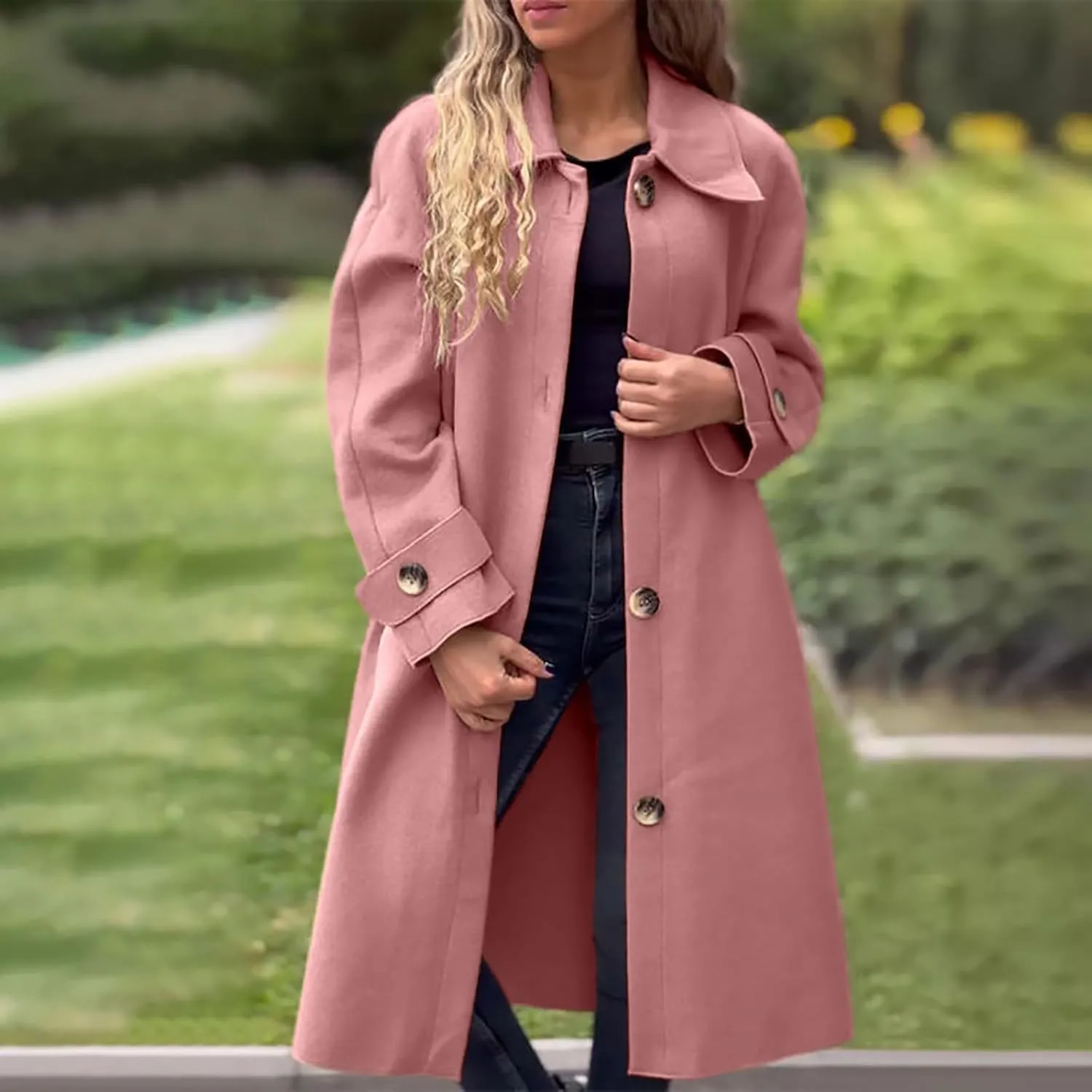 Trench Coat Sleeve Casual Fuzzy Jacket Loose Fitting Warm Winter Outwear Fashion Lapel Jacket Hooded Trench Coat