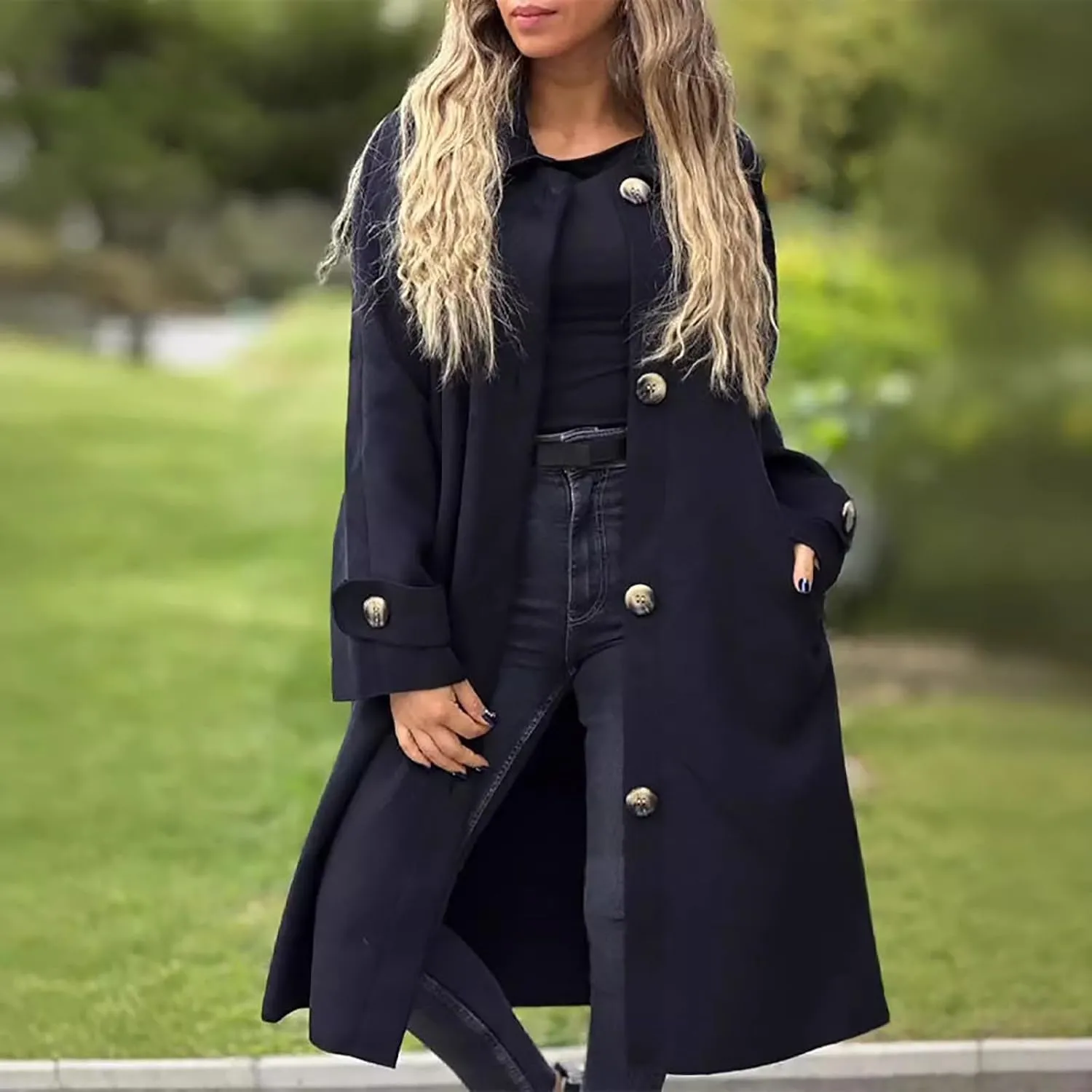 Trench Coat Sleeve Casual Fuzzy Jacket Loose Fitting Warm Winter Outwear Fashion Lapel Jacket Hooded Trench Coat