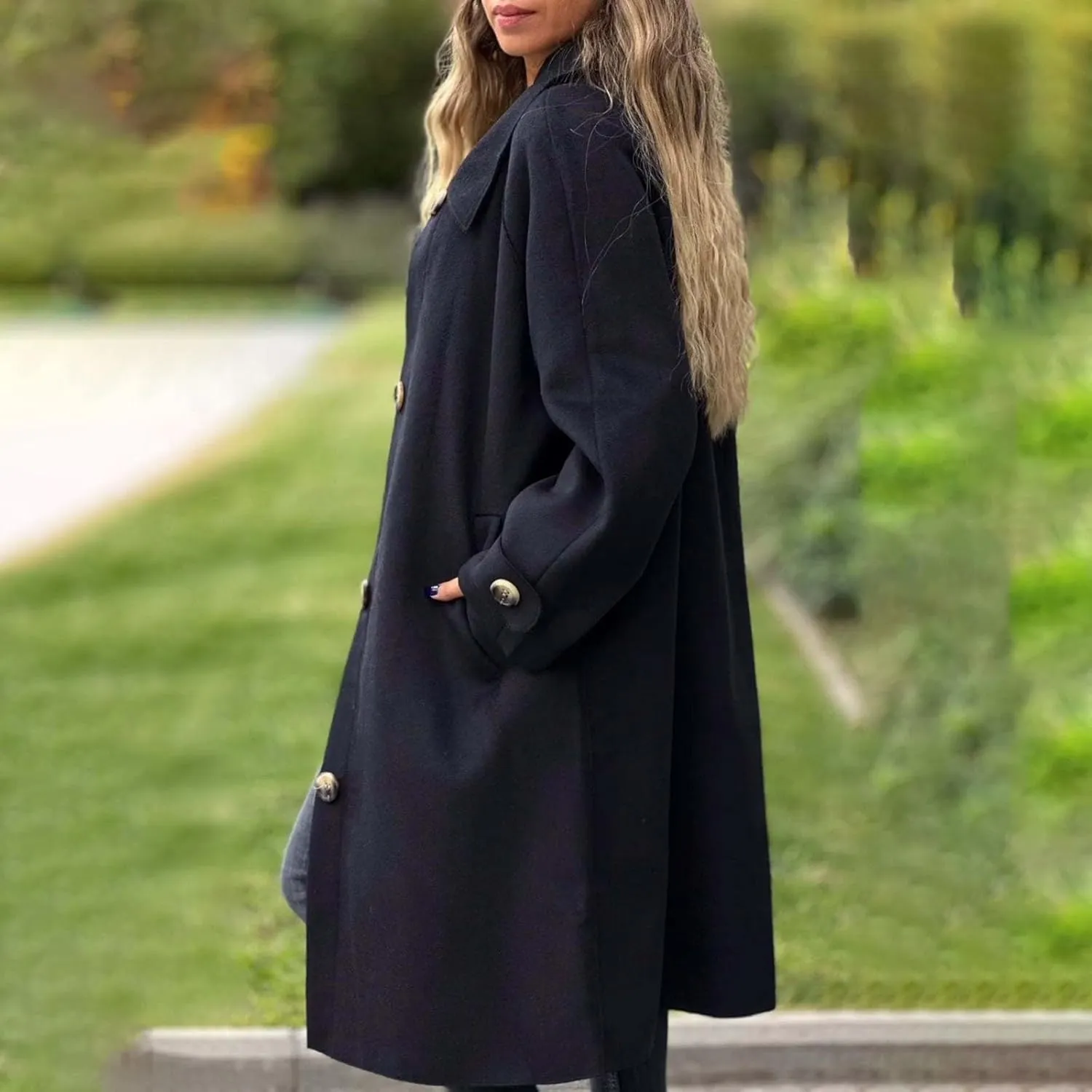 Trench Coat Sleeve Casual Fuzzy Jacket Loose Fitting Warm Winter Outwear Fashion Lapel Jacket Hooded Trench Coat