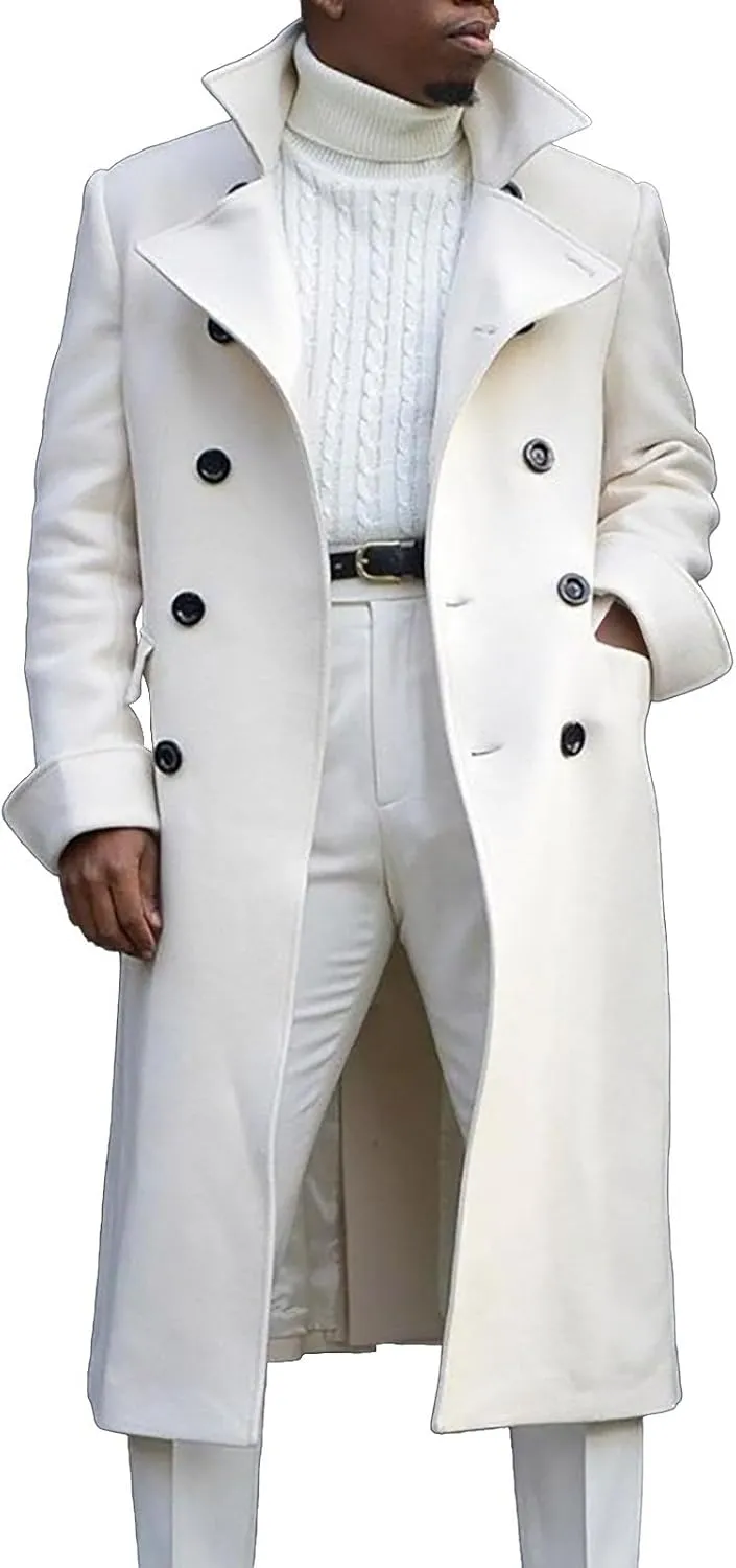 Trench Coat Slim Fit Notch Lapel Woolen Double Breasted Extended Coat Long Trench Coat Casual Blend Trench Coat