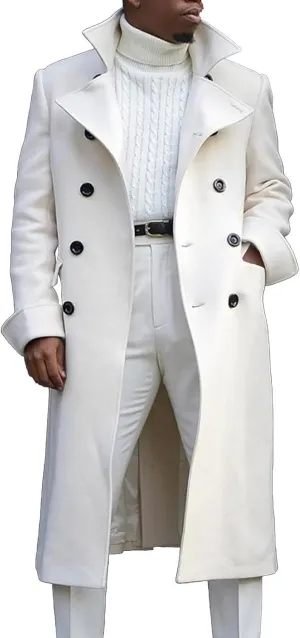 Trench Coat Slim Fit Notch Lapel Woolen Double Breasted Extended Coat Long Trench Coat Casual Blend Trench Coat