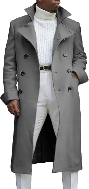 Trench Coat Slim Fit Notch Lapel Woolen Double Breasted Extended Coat Long Trench Coat Casual Blend Trench Coat