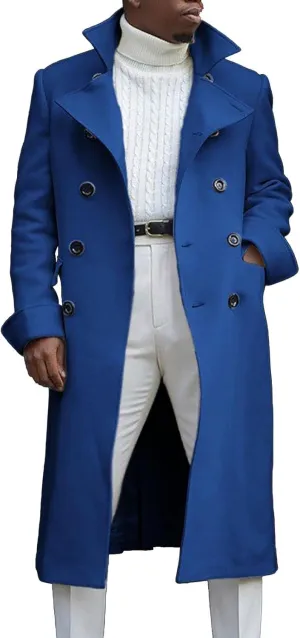 Trench Coat Slim Fit Notch Lapel Woolen Double Breasted Extended Coat Long Trench Coat Casual Blend Trench Coat