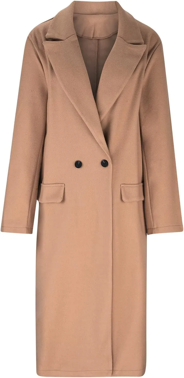 Trench Coats for Women 2024 Trendy Single Breasted Office Overcoats Notched Lapel Collar Wool Blend Pea Coat