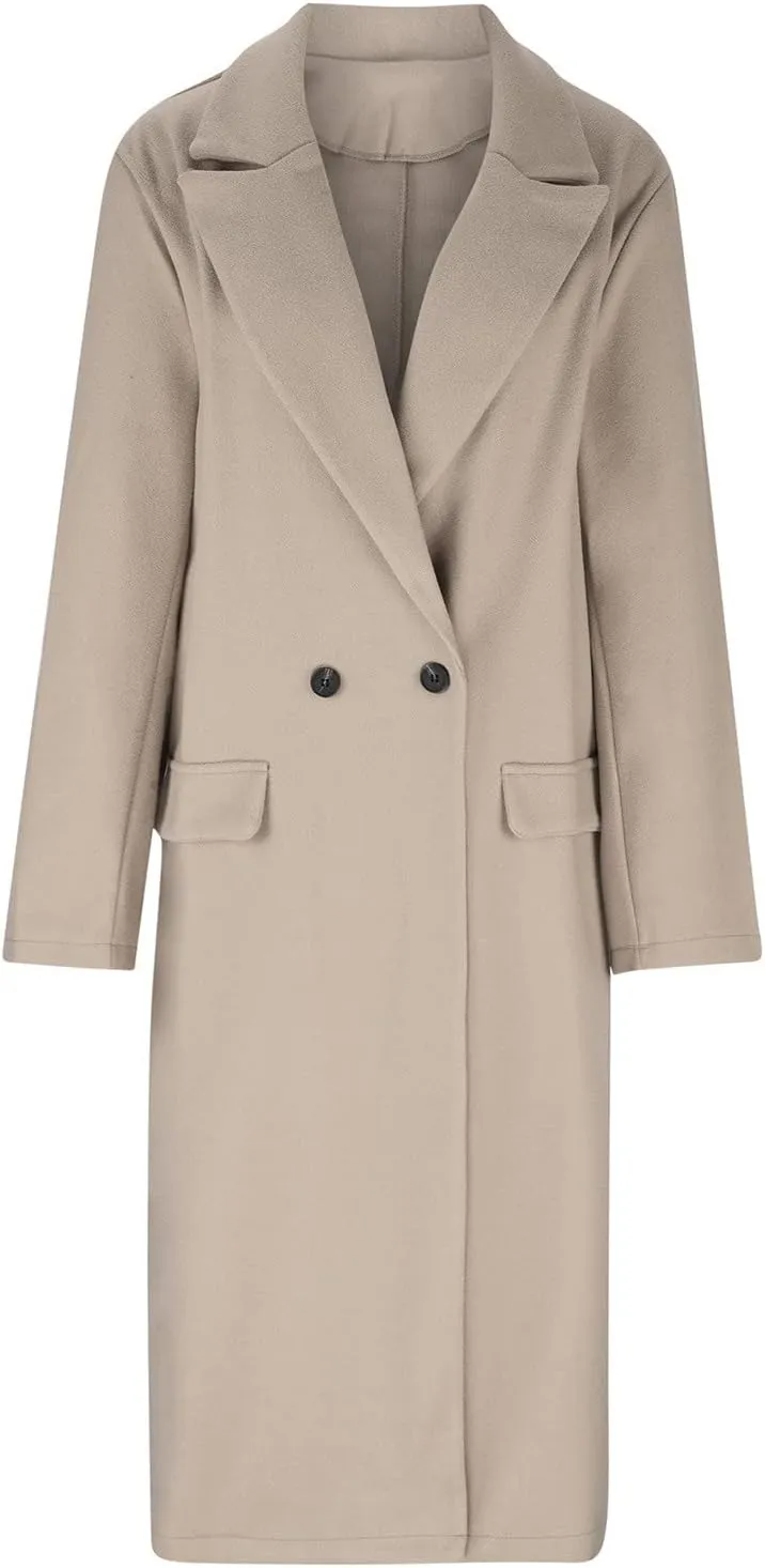 Trench Coats for Women 2024 Trendy Single Breasted Office Overcoats Notched Lapel Collar Wool Blend Pea Coat