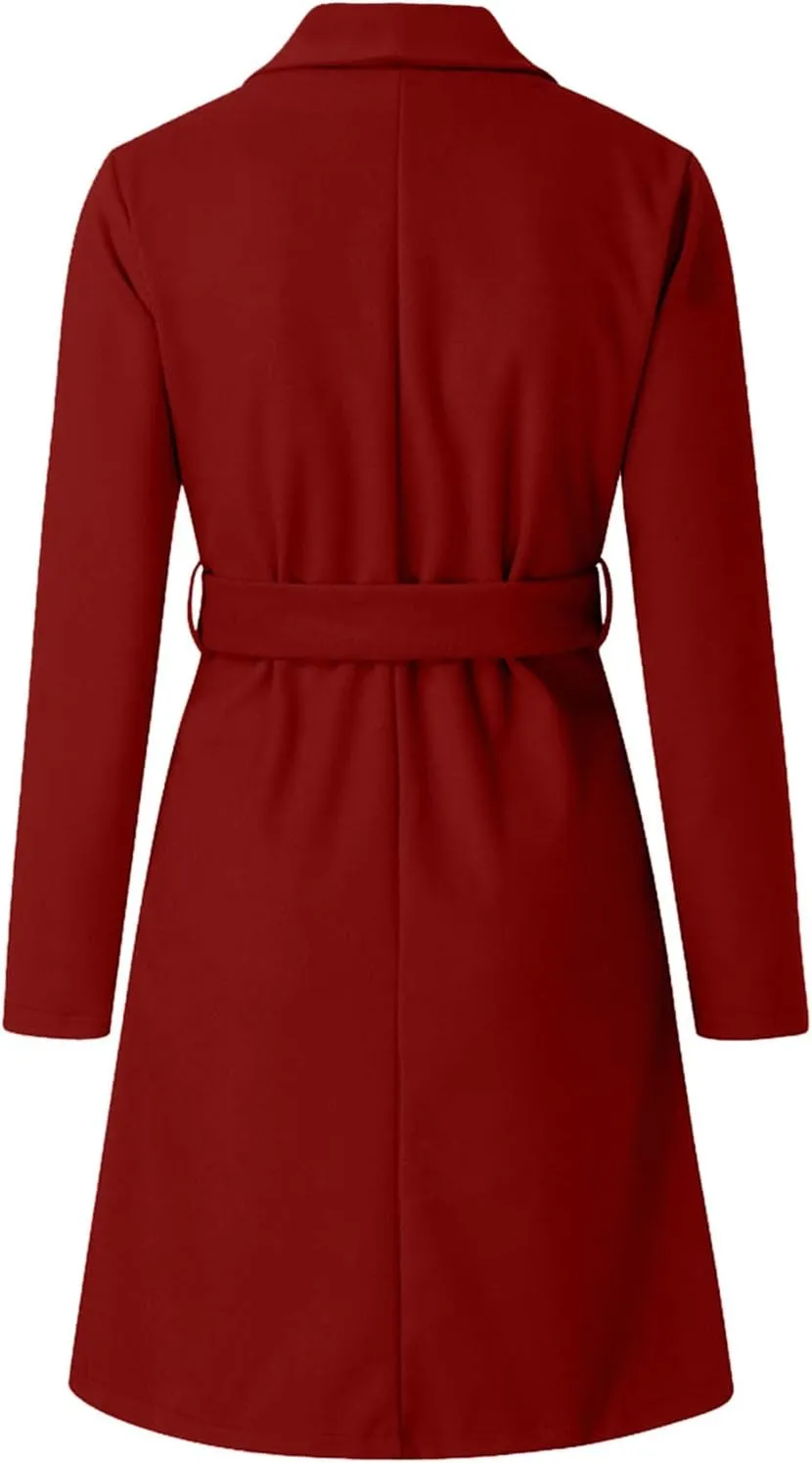Trench Coats for Women Winter Wool Blend Camel Mid-Long Coat Long Sleeve Slim Casual Open Front Cardigans Outwear