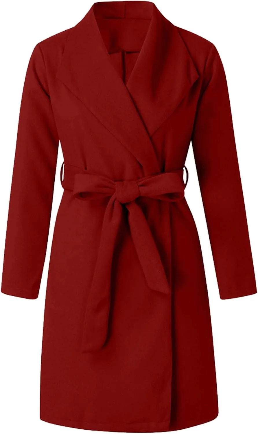 Trench Coats for Women Winter Wool Blend Camel Mid-Long Coat Long Sleeve Slim Casual Open Front Cardigans Outwear