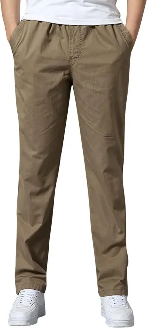 Trendy Solid Color Strech Chino Pants for Men Cotton Soft Lightweight Slim Fit Open Bottom High Waist Cargo Trousers