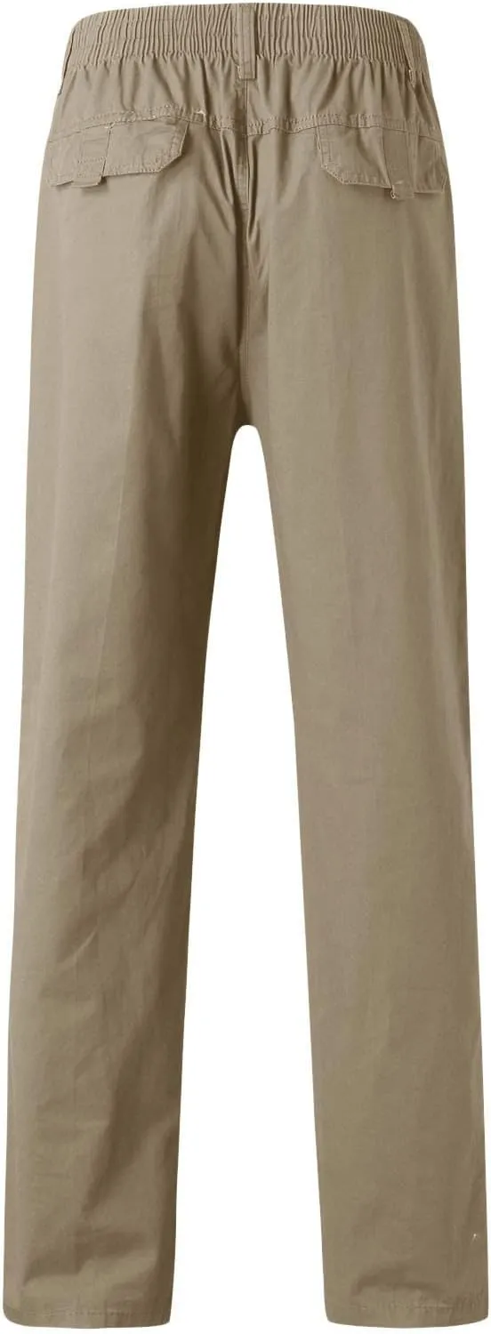 Trendy Solid Color Strech Chino Pants for Men Cotton Soft Lightweight Slim Fit Open Bottom High Waist Cargo Trousers