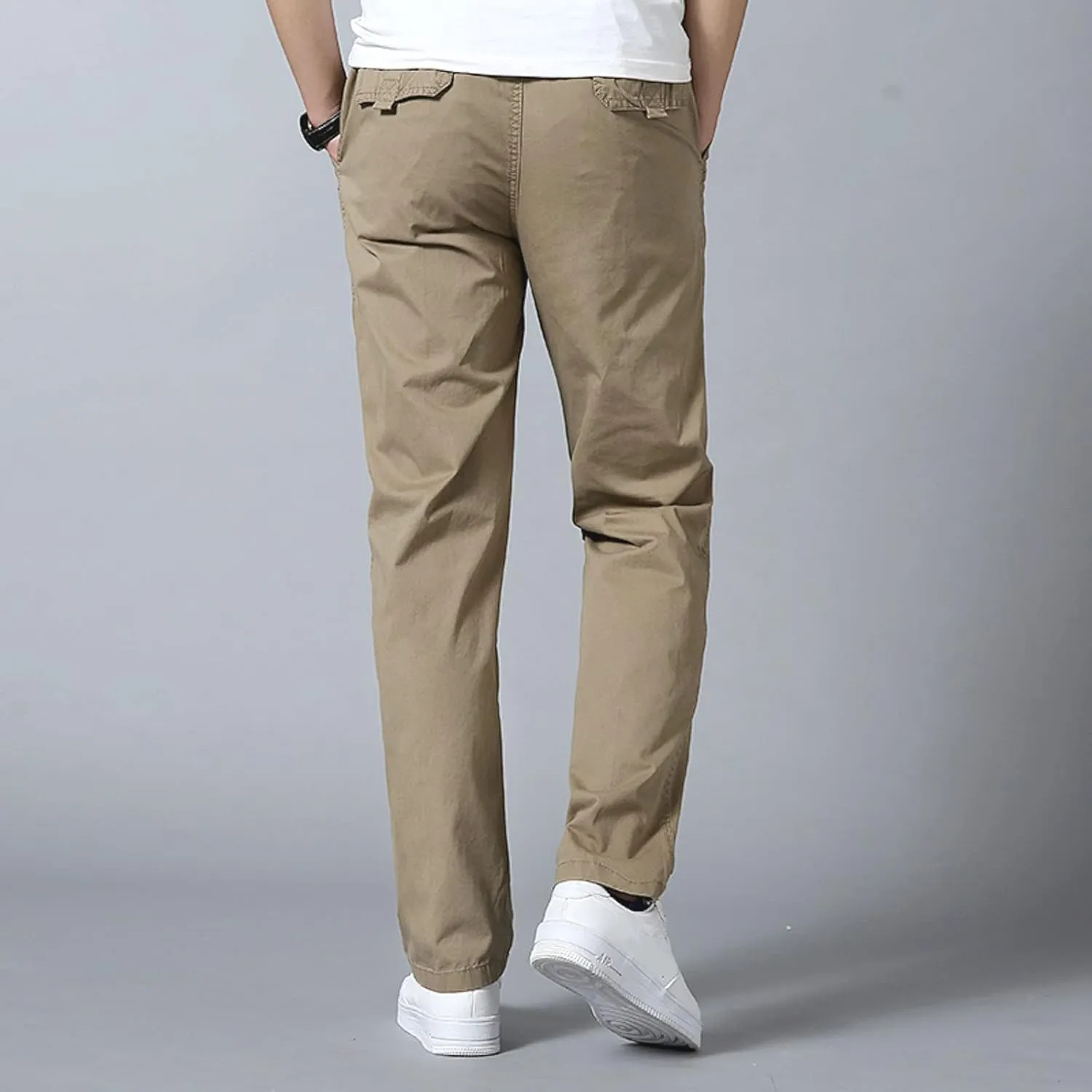 Trendy Solid Color Strech Chino Pants for Men Cotton Soft Lightweight Slim Fit Open Bottom High Waist Cargo Trousers