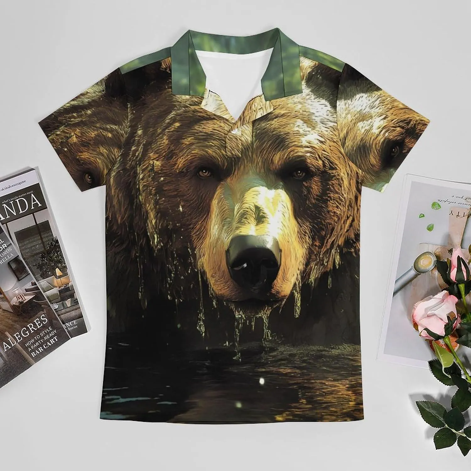 Tropical Forests Animal Bear Men's Polo-Shirt Regular-Fit Short Sleeve Sports Quick Dry Golf Tennis T-Shirt