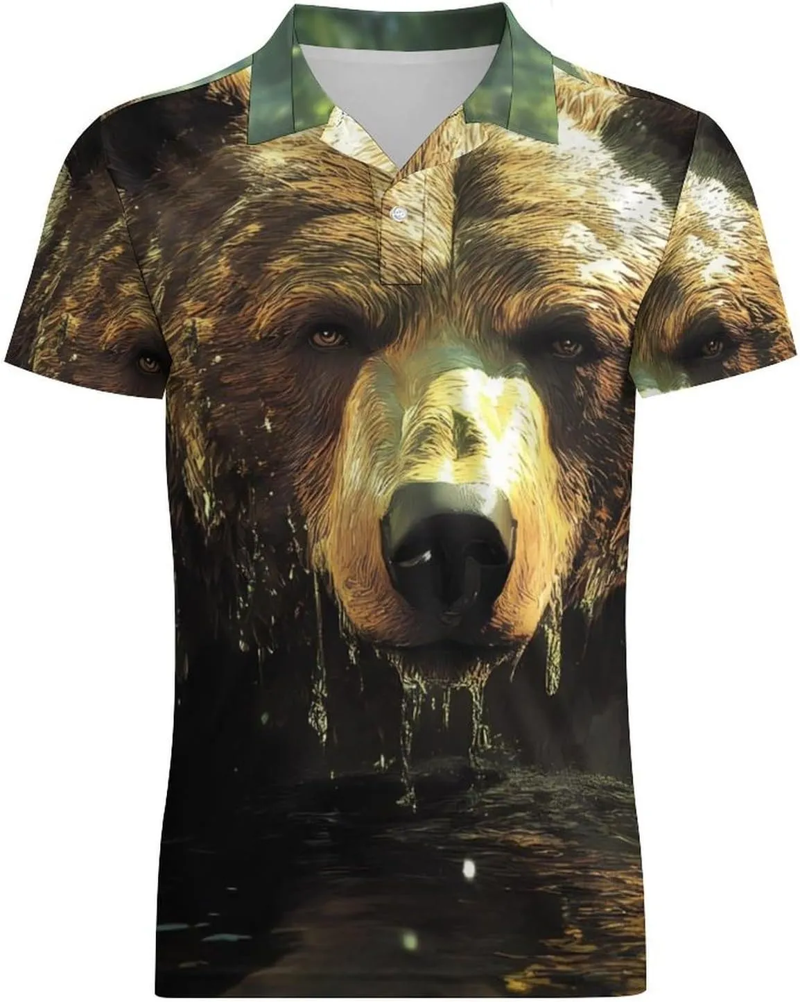 Tropical Forests Animal Bear Men's Polo-Shirt Regular-Fit Short Sleeve Sports Quick Dry Golf Tennis T-Shirt