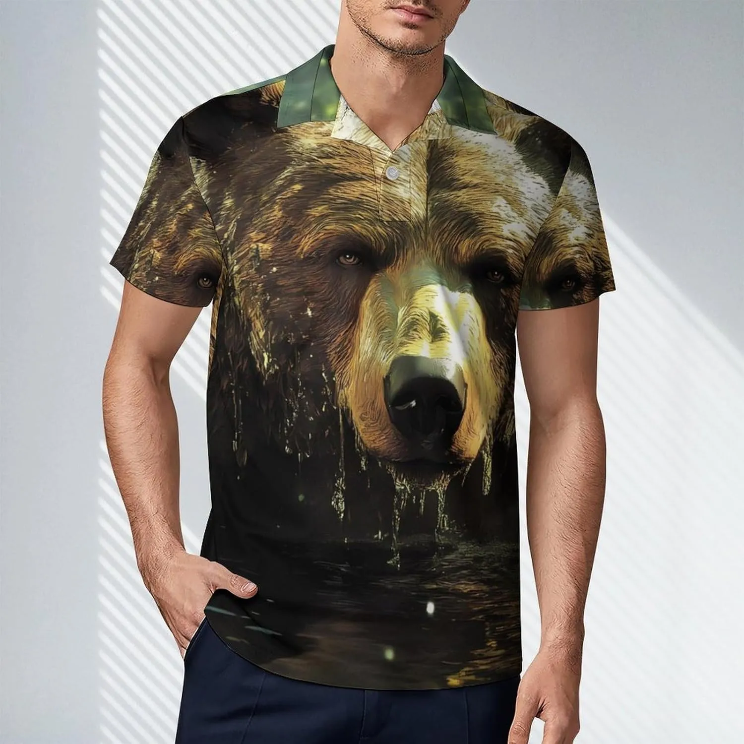 Tropical Forests Animal Bear Men's Polo-Shirt Regular-Fit Short Sleeve Sports Quick Dry Golf Tennis T-Shirt