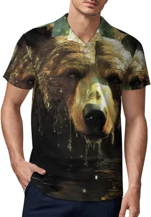 Tropical Forests Animal Bear Men's Polo-Shirt Regular-Fit Short Sleeve Sports Quick Dry Golf Tennis T-Shirt