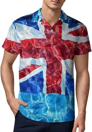 United Kingdom Flag in Water Men's Polo-Shirt Regular-Fit Short Sleeve Sports Quick Dry Golf Tennis T-Shirt