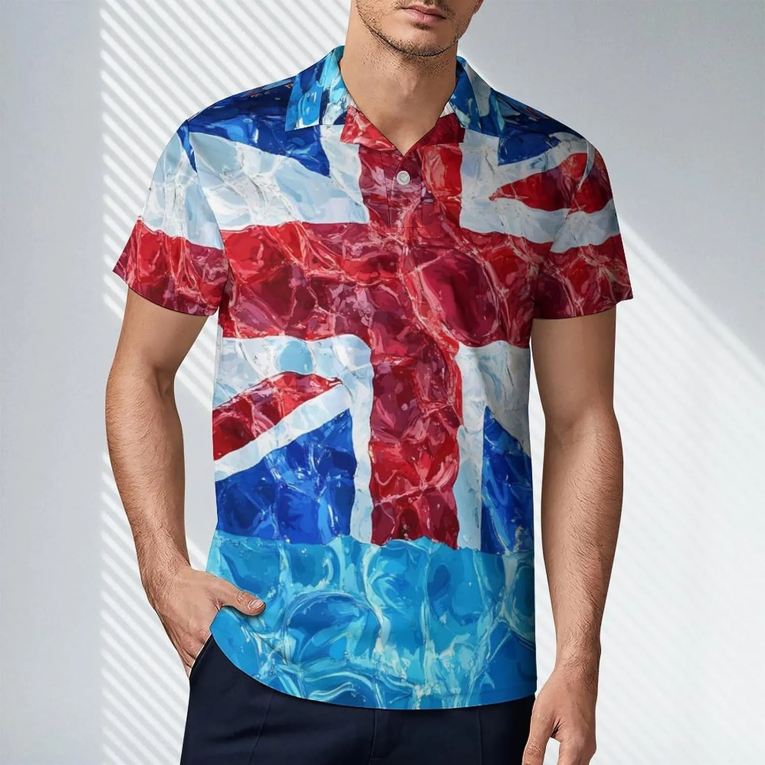 United Kingdom Flag in Water Men's Polo-Shirt Regular-Fit Short Sleeve Sports Quick Dry Golf Tennis T-Shirt