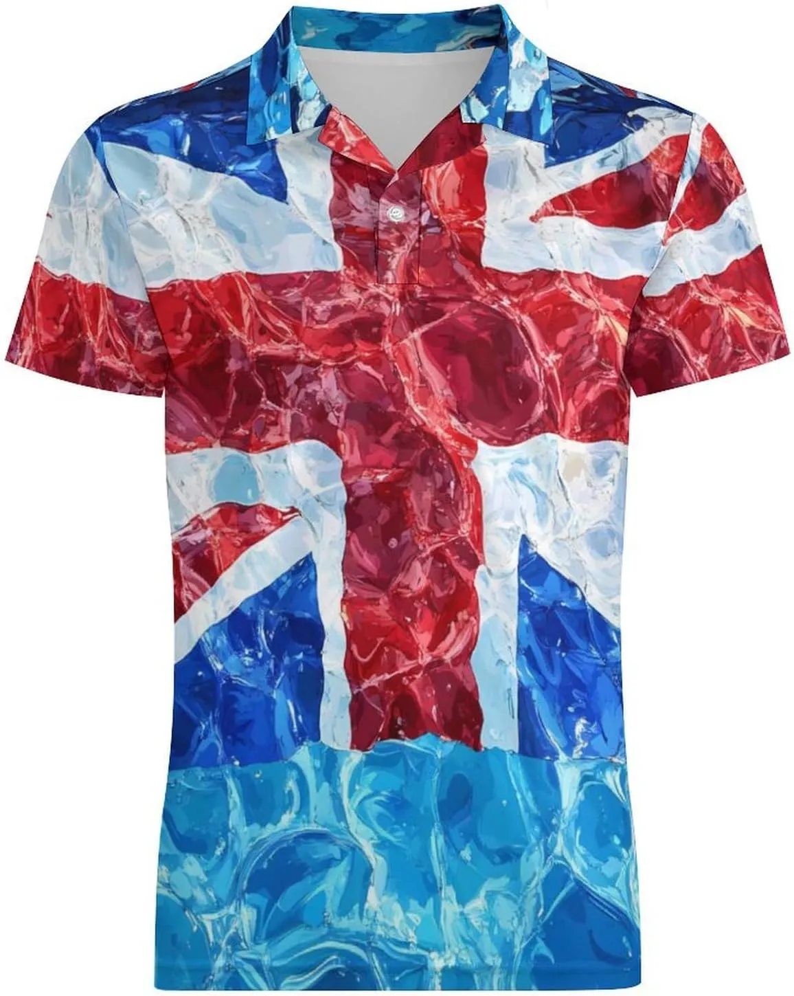 United Kingdom Flag in Water Men's Polo-Shirt Regular-Fit Short Sleeve Sports Quick Dry Golf Tennis T-Shirt
