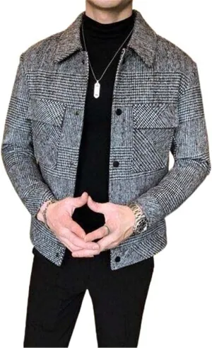 USTZFTBCL Plaid Jackets Men Wool Trench Coat Jacket Outwear Casual Slim Fit Thicker Winter Jackets Windbreaker