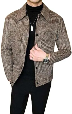 USTZFTBCL Plaid Jackets Men Wool Trench Coat Jacket Outwear Casual Slim Fit Thicker Winter Jackets Windbreaker