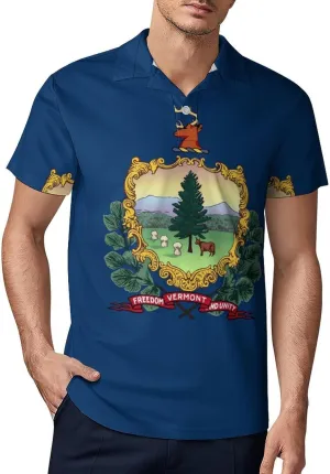 Vermont Flag Men's Polo-Shirt Regular-Fit Short Sleeve Sports Quick Dry Golf Tennis T-Shirt