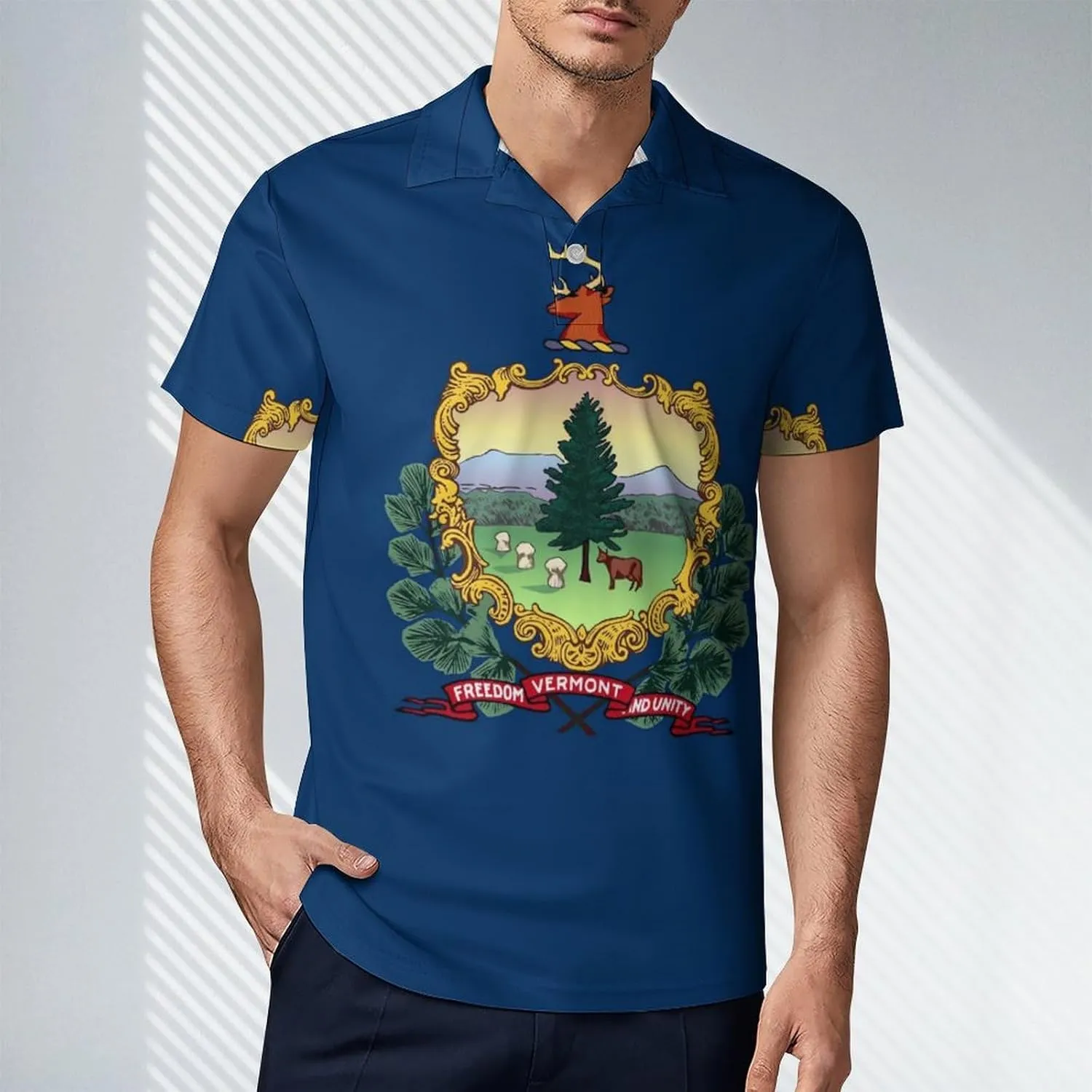 Vermont Flag Men's Polo-Shirt Regular-Fit Short Sleeve Sports Quick Dry Golf Tennis T-Shirt