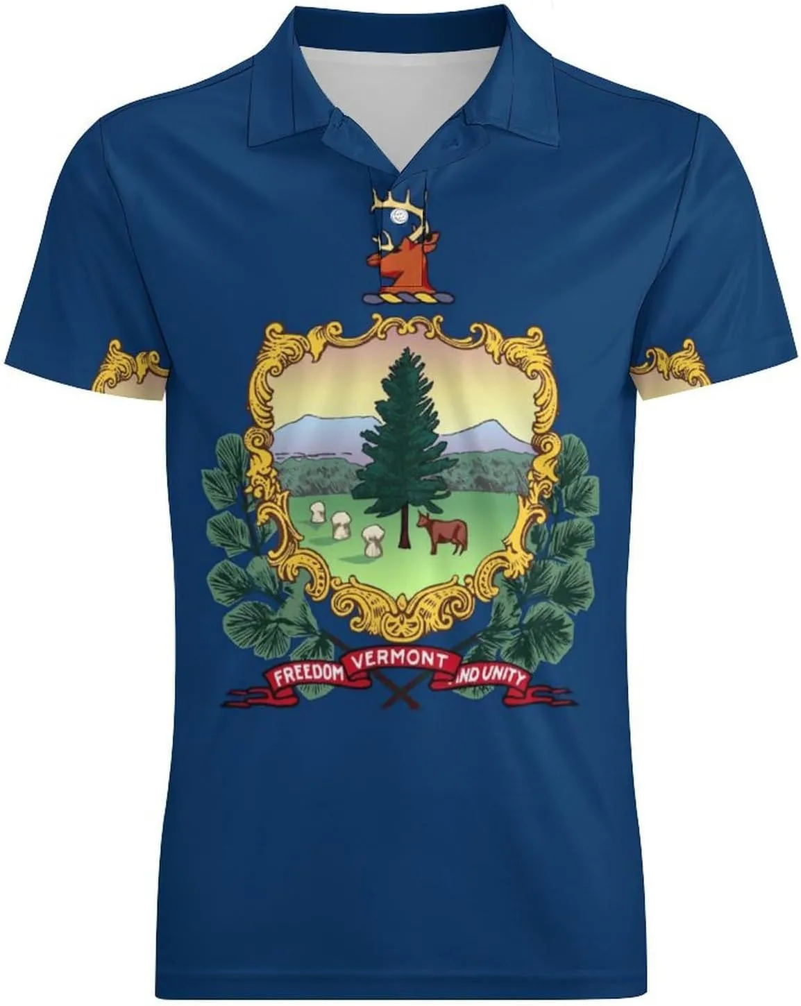 Vermont Flag Men's Polo-Shirt Regular-Fit Short Sleeve Sports Quick Dry Golf Tennis T-Shirt