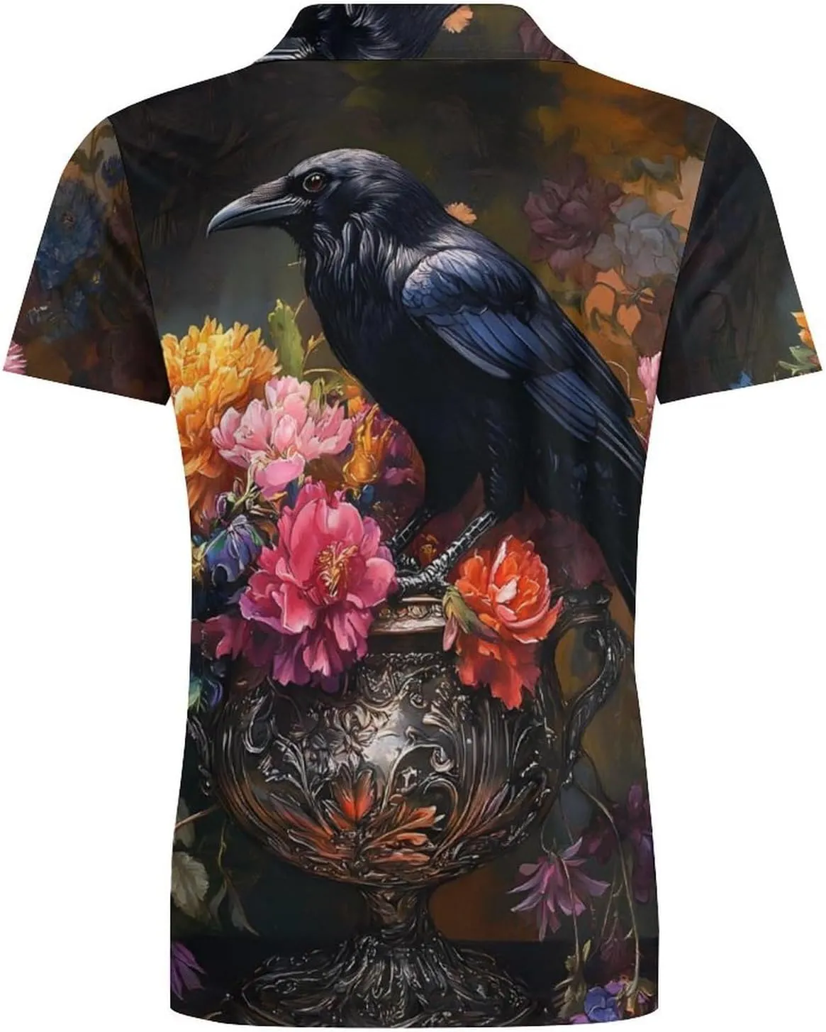 Vintage Black Raven Crow Men's Polo-Shirt Regular-Fit Short Sleeve Sports Quick Dry Golf Tennis T-Shirt