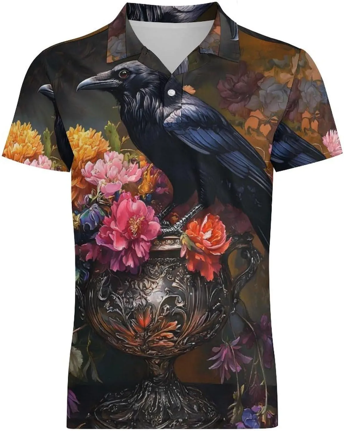 Vintage Black Raven Crow Men's Polo-Shirt Regular-Fit Short Sleeve Sports Quick Dry Golf Tennis T-Shirt