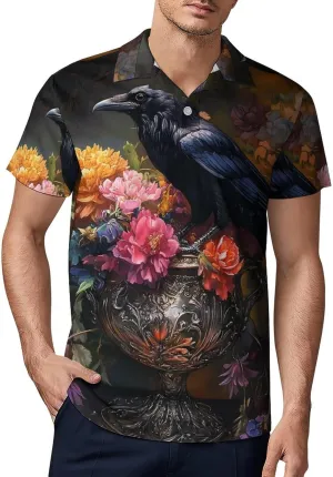 Vintage Black Raven Crow Men's Polo-Shirt Regular-Fit Short Sleeve Sports Quick Dry Golf Tennis T-Shirt