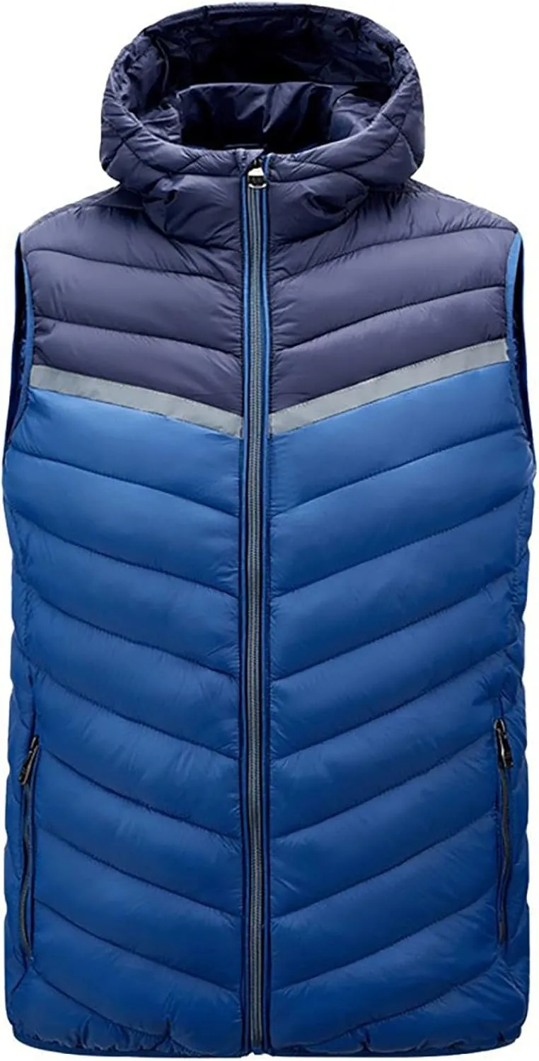 Waistcoat for Men's Fall Winter Warm Cotton Padded Sleeveless Snow Jackets Trendy Color Block Plus Size Vest Coat